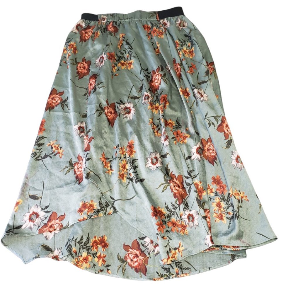 CT1088a Zara Basic Ladies Floral Green Scalloped Bottom Midi Skirt M